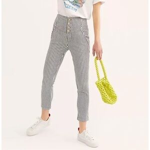 Free People Black and White Striped Cropped Pants